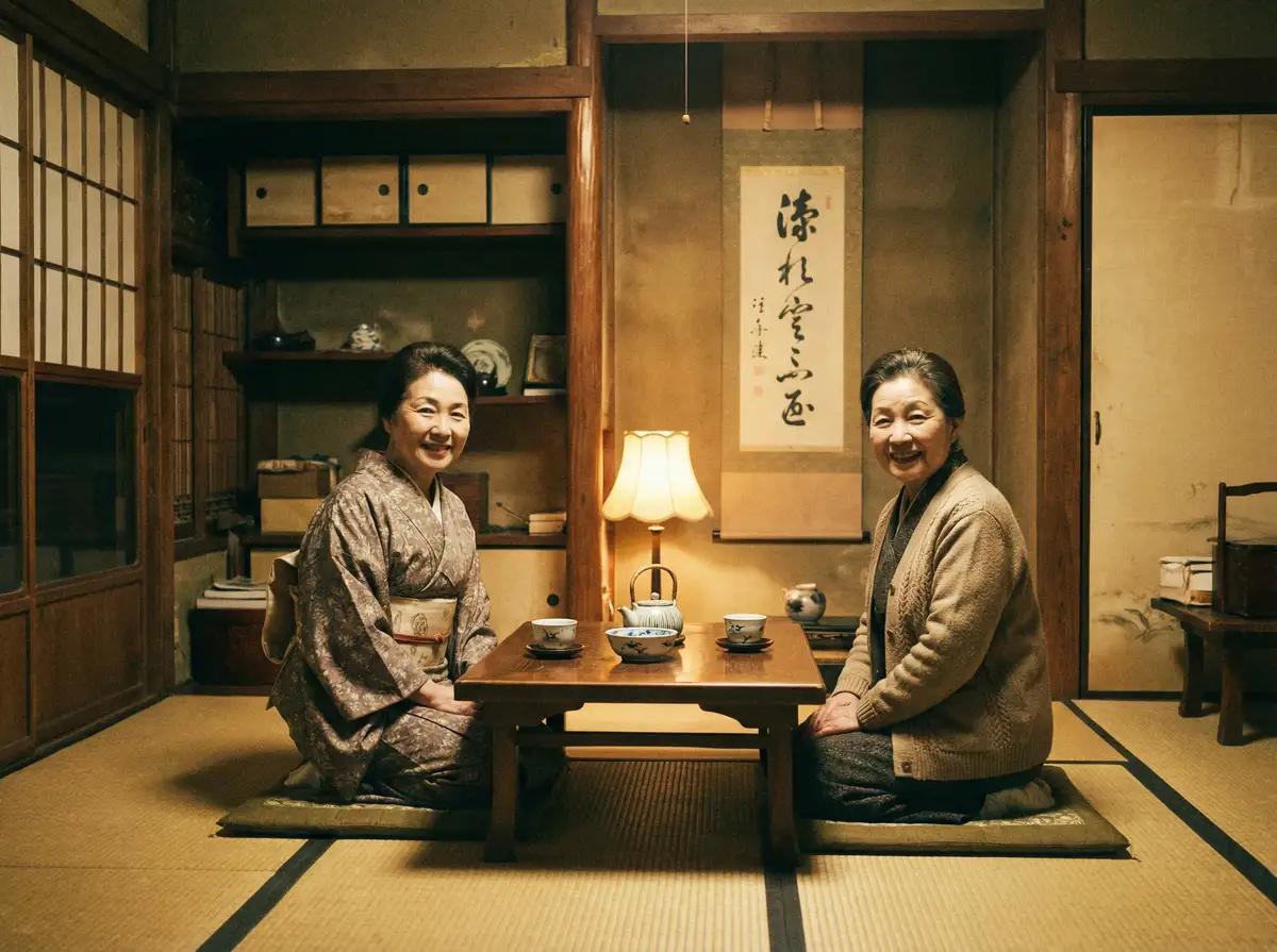两位优雅的 萝莉岛 | 萝莉岛官方平台-今日热点萝莉岛爆料专区 在日式茶室中品茶交谈